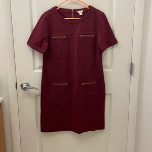 NWOT J. Crew Burgundy Zip Pocket Dress Ponte Knit